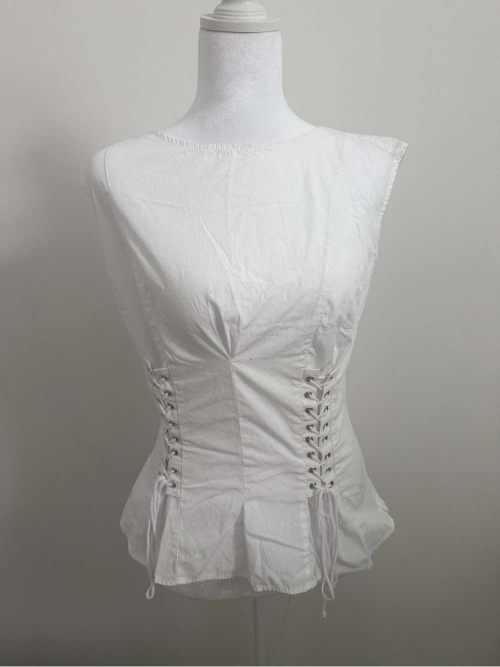 Zara White Lace-Up Corset-Style Peplum Top